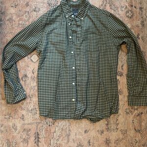 Gap Men’s Green and Black  Checkered Shirt